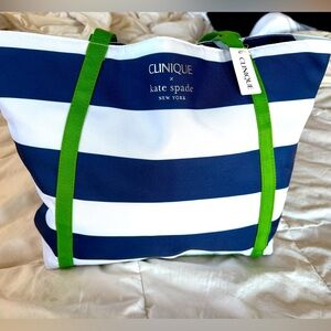 Kate Spade Clinique Navy and Green Striped Tote